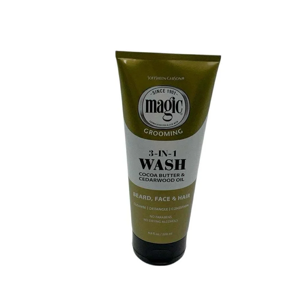 Magic Grooming 3-n-1 Wash Beard Face Hair Cocoa Butter Cedarwood Oil 6.8oz 2Pack